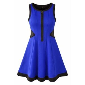 River Island Blue Black Fit Flare Dress Zip Front Mesh Panels Size‎ 10